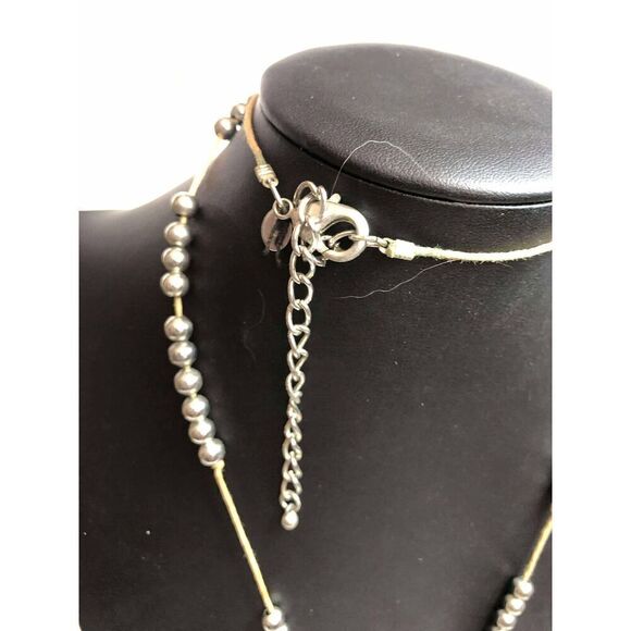 1950 CHICO'S silver tone abalone statement pendant necklace 30-34" *defect - Picture 3 of 5